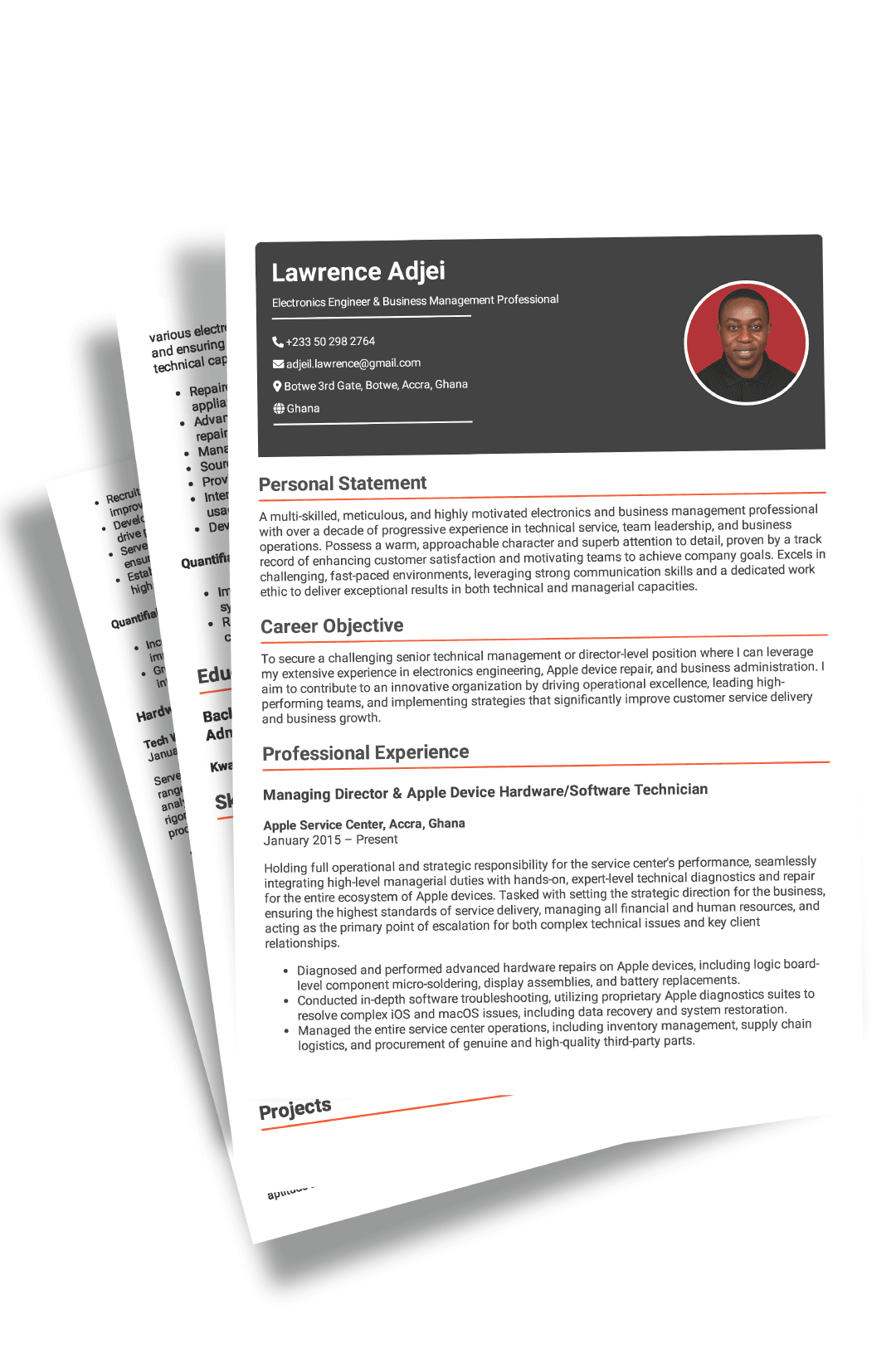 Example of a professional CV and candidate profile